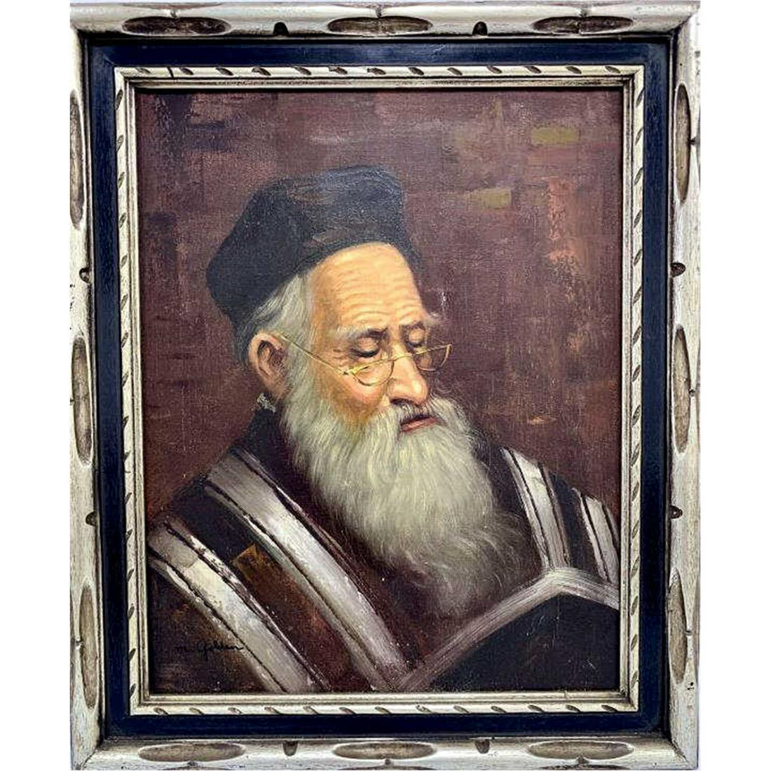 Judaica Painting, Oil on Canvas: Judaica Painting, Oil on Canvas. Probably Michael Golden, American 20thC. "The Rabbi". Beautiful Original Frame. Signed Lower Left. Condition: Appears to be in Generally Good Condition. Dimensions: Si