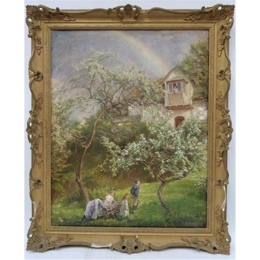Antique Painting, Oil on Canvas, Edgar Barclay: Large Antique Painting, Oil on Canvas, Edgar Barclay, British (1842-1913). Signed and Dated '79. In Original Frame. Condition: Generally Good Condition. One Very Small Loss to Paint on Lower Left Side