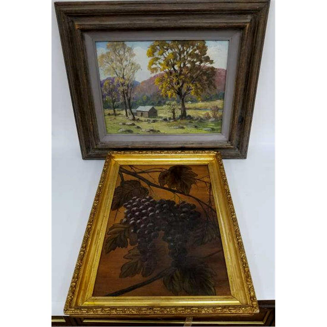 Painting, Oil on Board. Andrew Thomas Schwartz: Painting, Oil on Board. Andrew Thomas Schwartz, American (1867-1942). "Country Home". In Original Frame. Along with Another Painting. Condition: Generally Very Good. Dimensions: Schwartz Painting Sigh