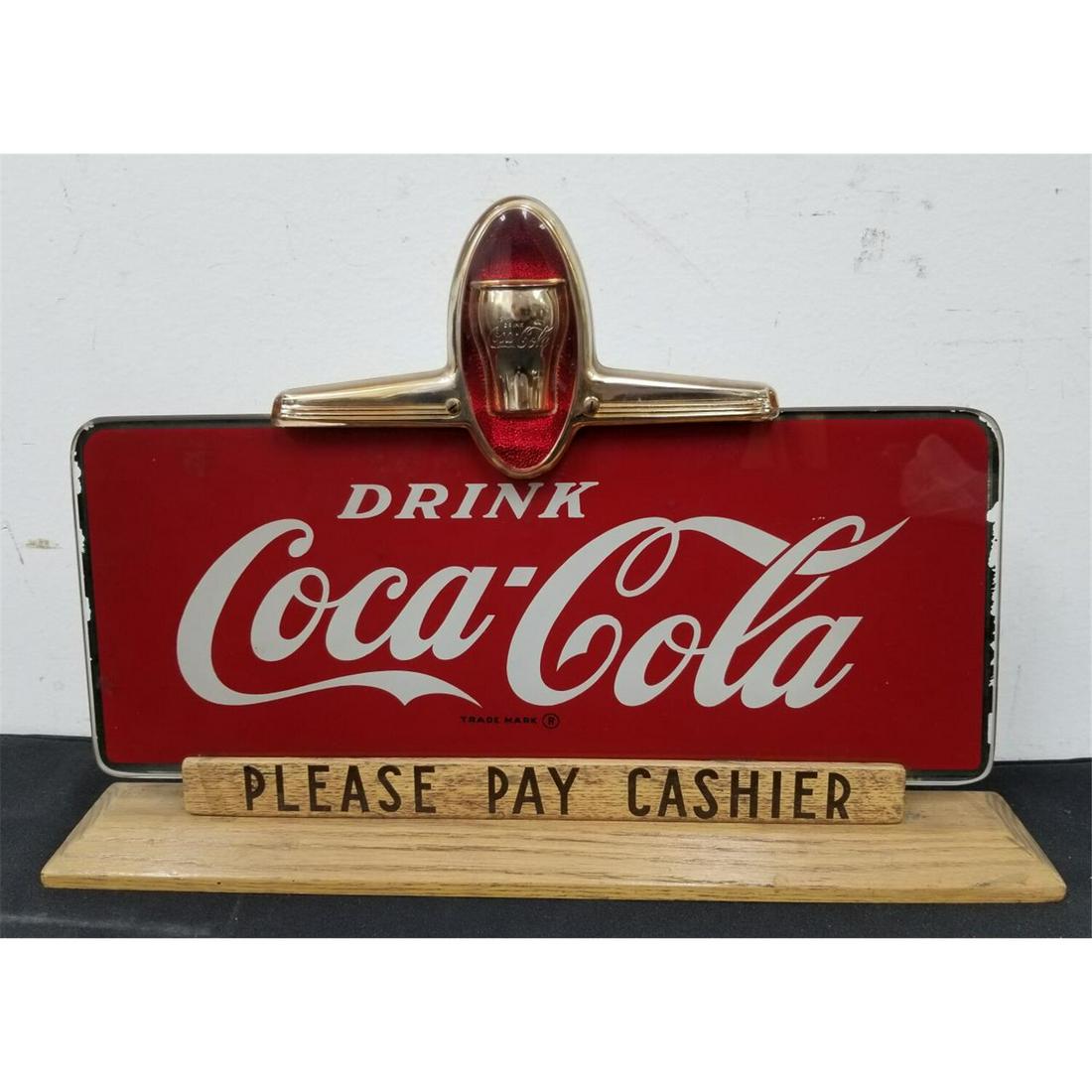 Old Coca-Cola Glass/ Wood Counter Advertising Sign (1 of 4)