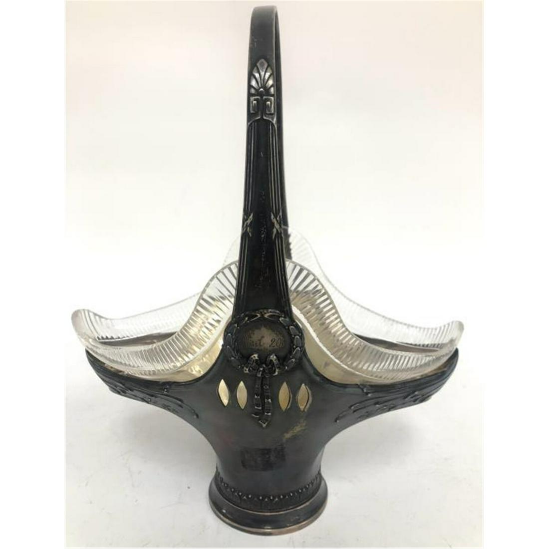 Antique 900 Silver Basket, Cut Glass Insert (1 of 5)