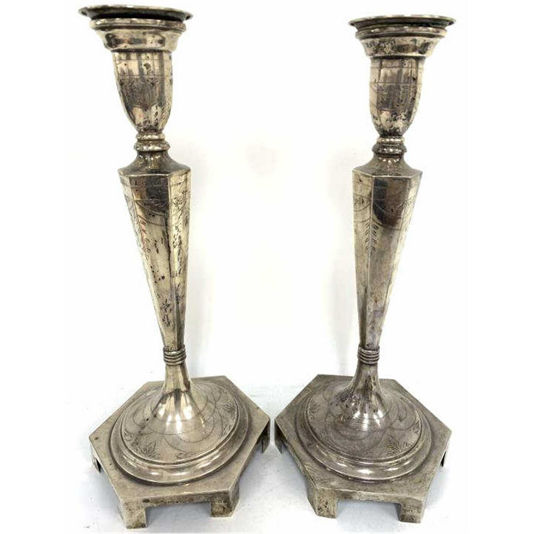 Judaica Pair of Antique 800 Silver Candlesticks (1 of 4)