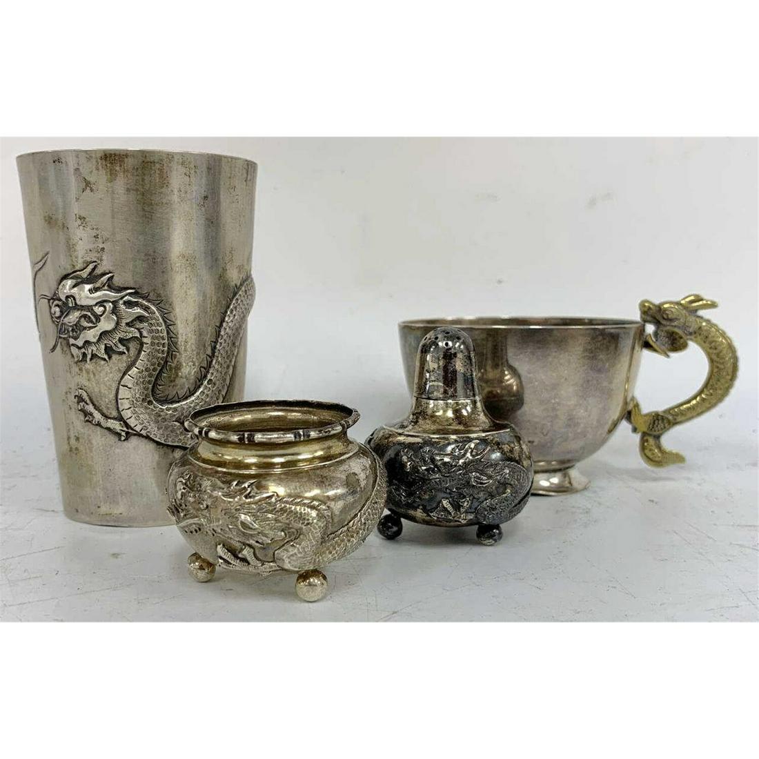 4 Pieces Chinese Silver Items Depicting Dragons (1 of 6)