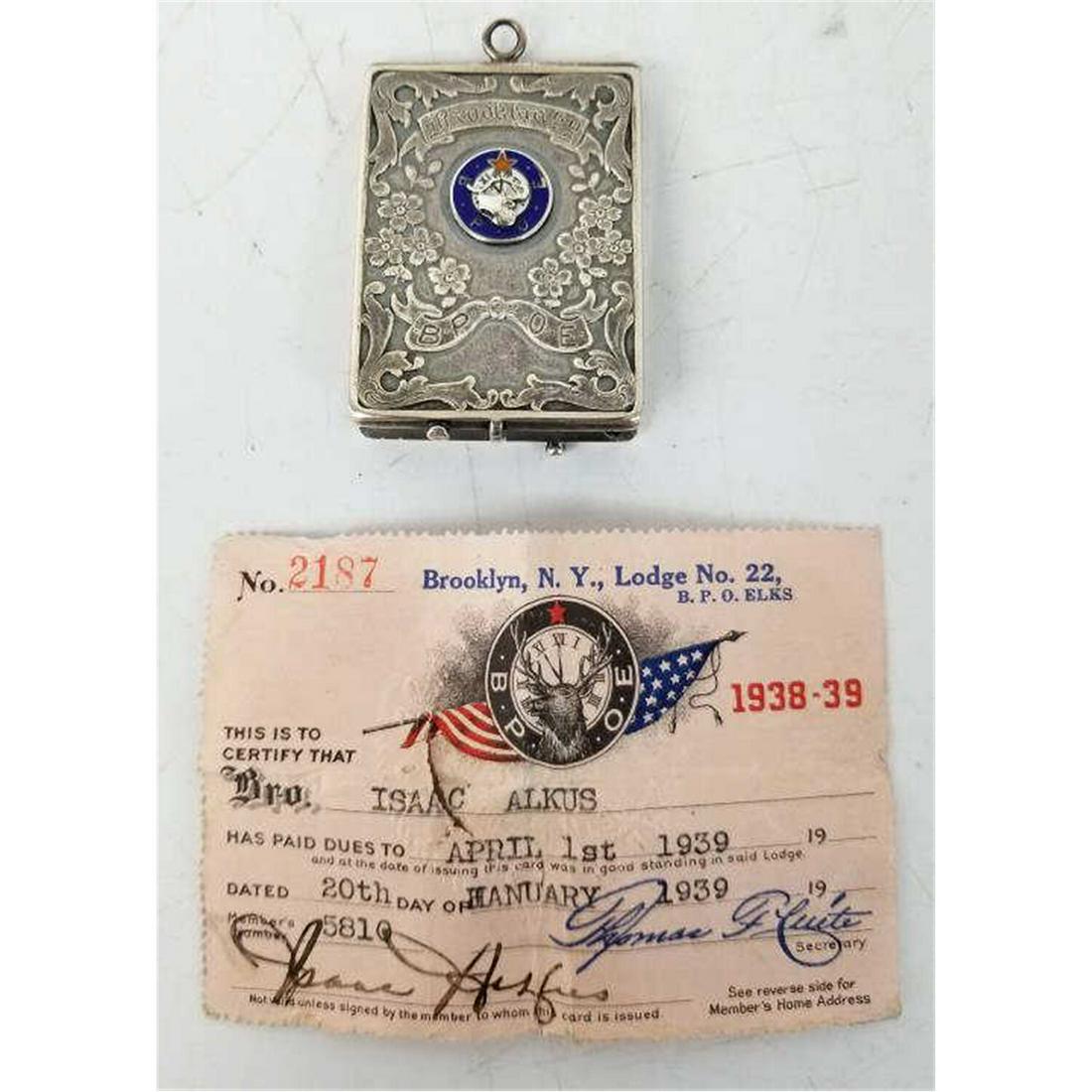 Unusual Sterling Silver Small Identification Case: Unusual Sterling Silver Small Identification Case. Circa 1910. With Enameled Brooklyn Lodge Logo. Made by Alfred Schickerling, Jewelry Co. 51 Maiden Lane NY. Condition: Generally Good. Dimensions: L: 
