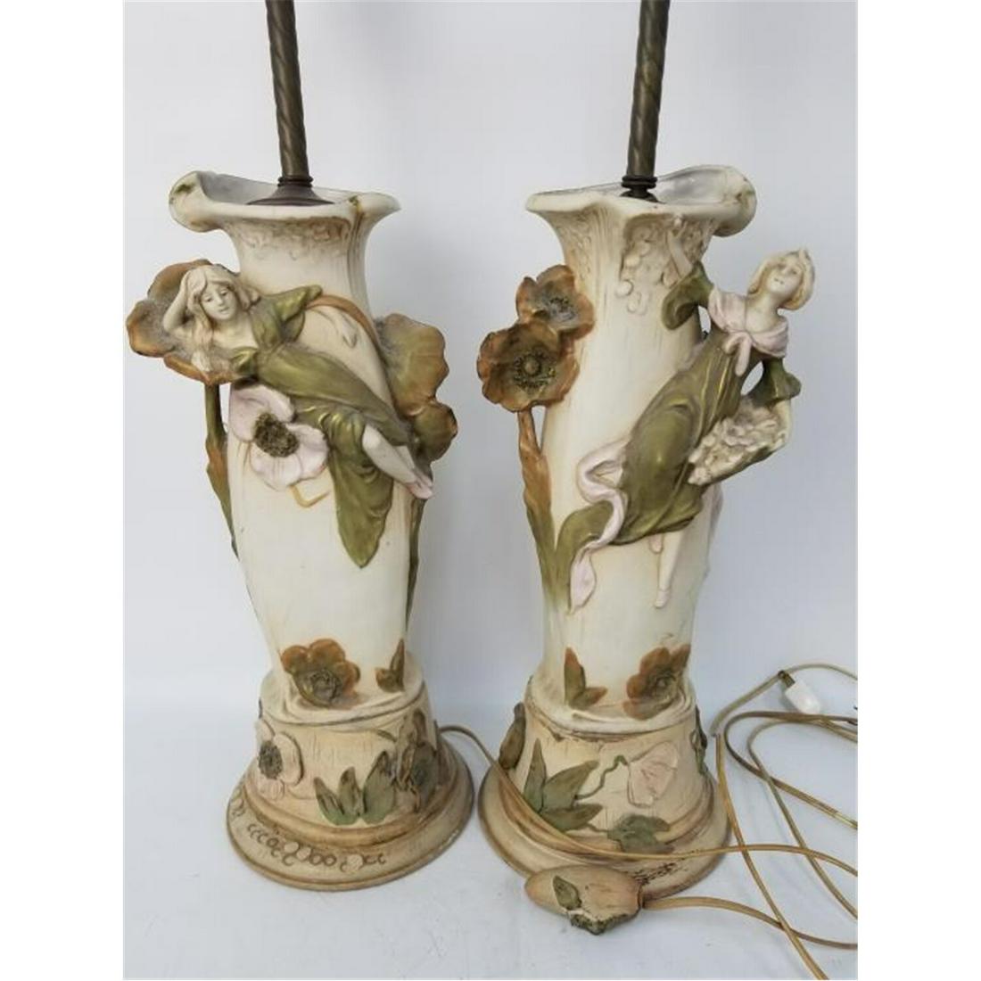 Pair of Antique Royal Dux Porcelain Table Lamps (1 of 3)