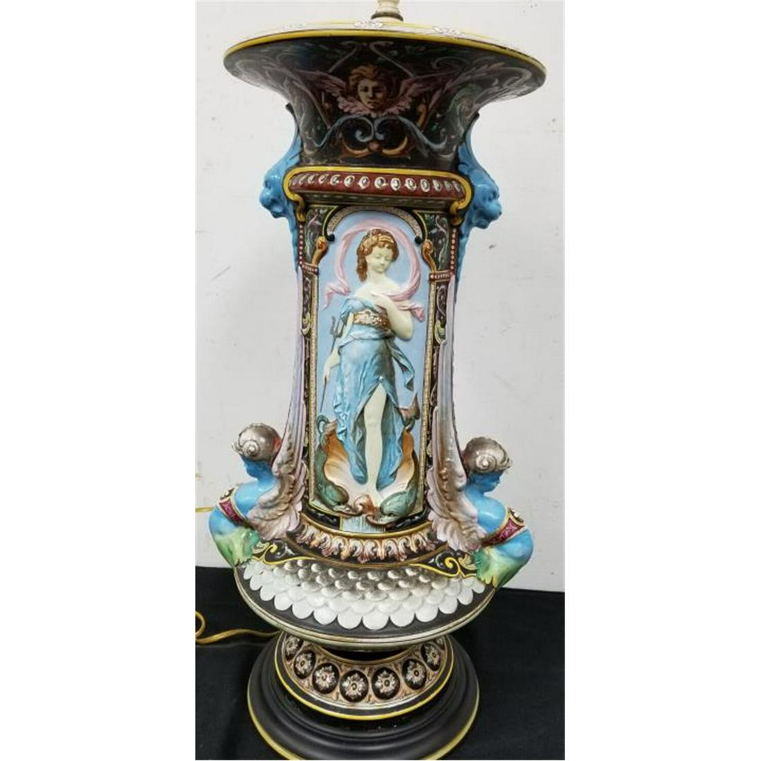 Antique Porcelain Relief Lamp Probably Villeroy & Boch (1 of 6)