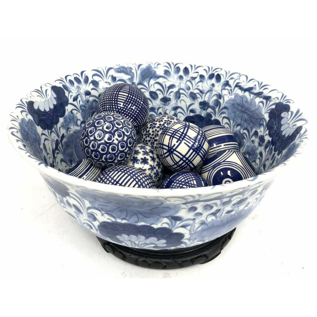 Vintage Chinese Large Blue & White Porcelain Bowl (1 of 2)