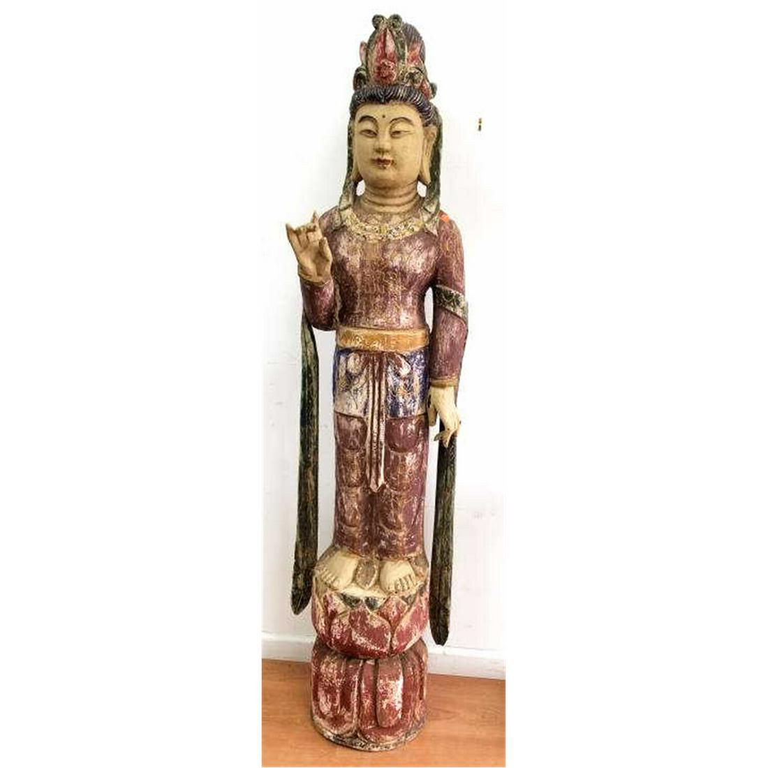 Antique Carved Wood  Large Chinese Buddha Figure (1 of 6)