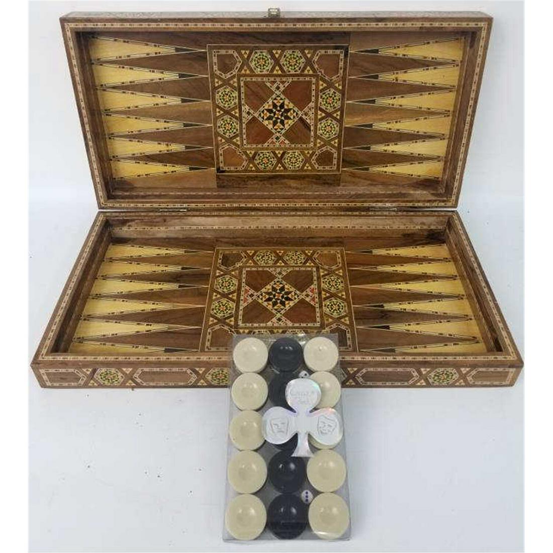 Vintage Marquetry Wood Backgammon Set (1 of 5)