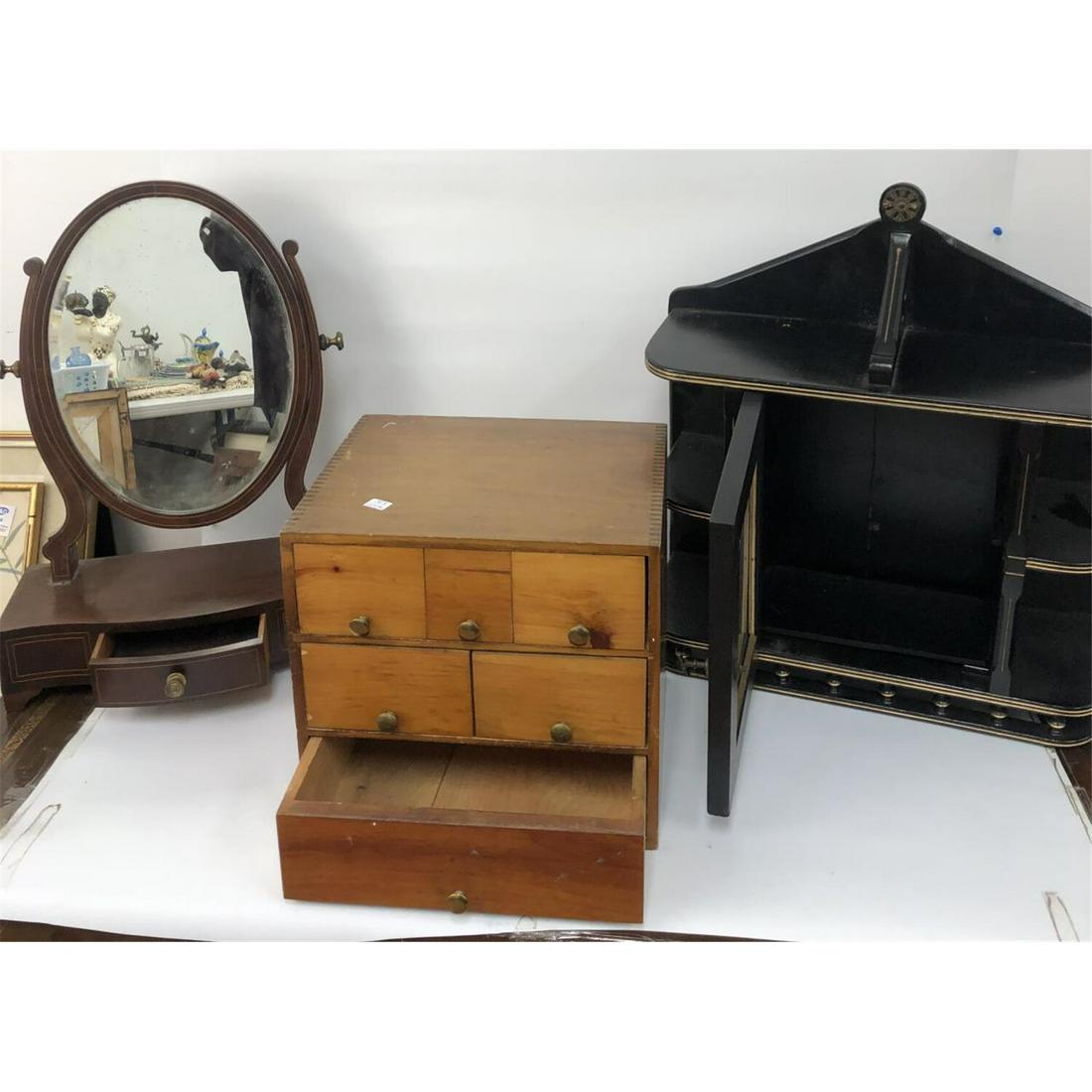 3 Antique Wood & Beveled Glass Items (1 of 2)