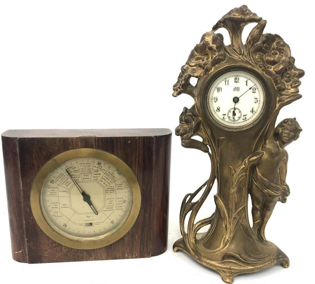 2 Items.  Antique Jennings Bros. Clock & Barometer (1 of 5)