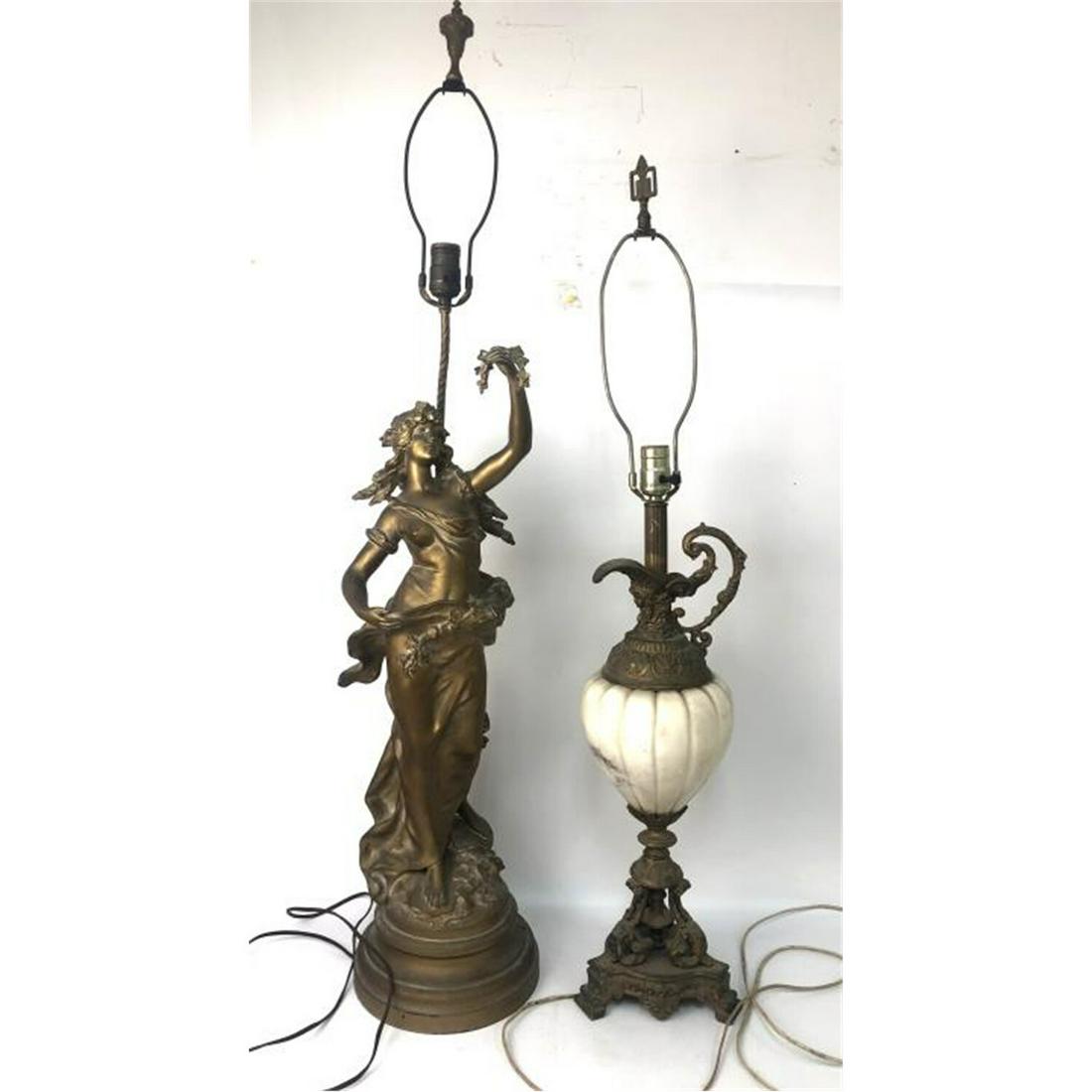 2 Antique Lamps, One Signed Aug. Moreau (1 of 4)