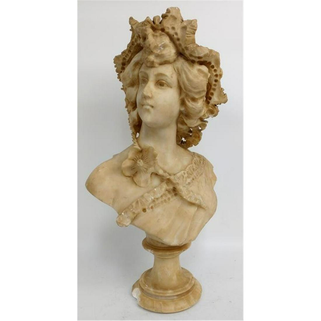 Carved Alabaster Bust on Rotating Base, Signed (1 of 4)
