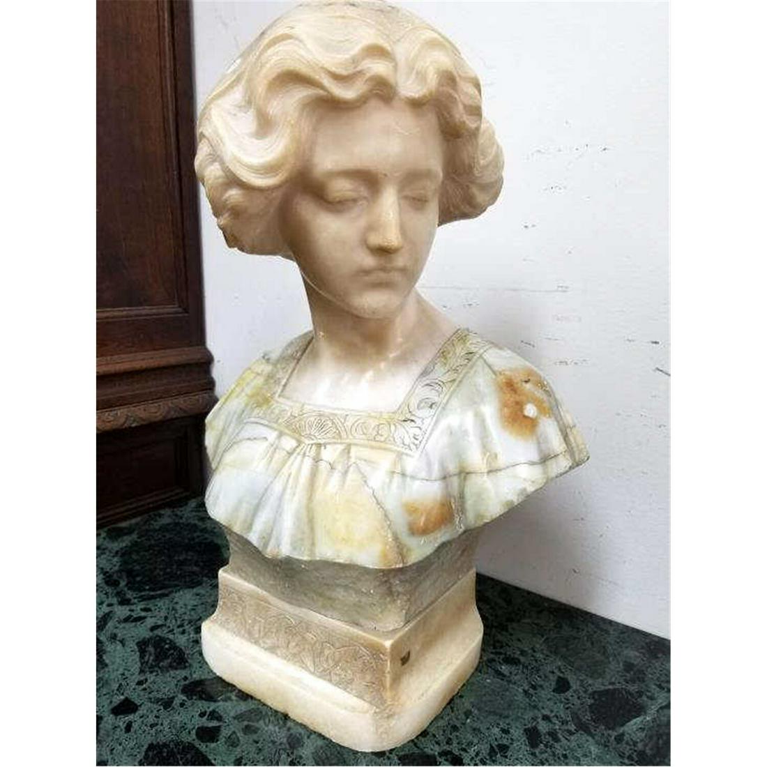 Antique French Carved Alabaster Bust of Woman (1 of 4)