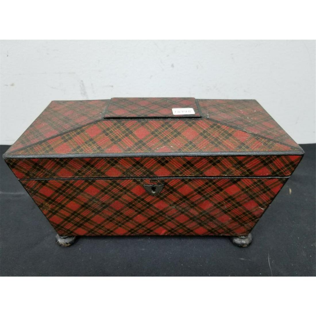 Antique 19th C.  "Stuart" Tartan Ware Tea Caddy (1 of 3)