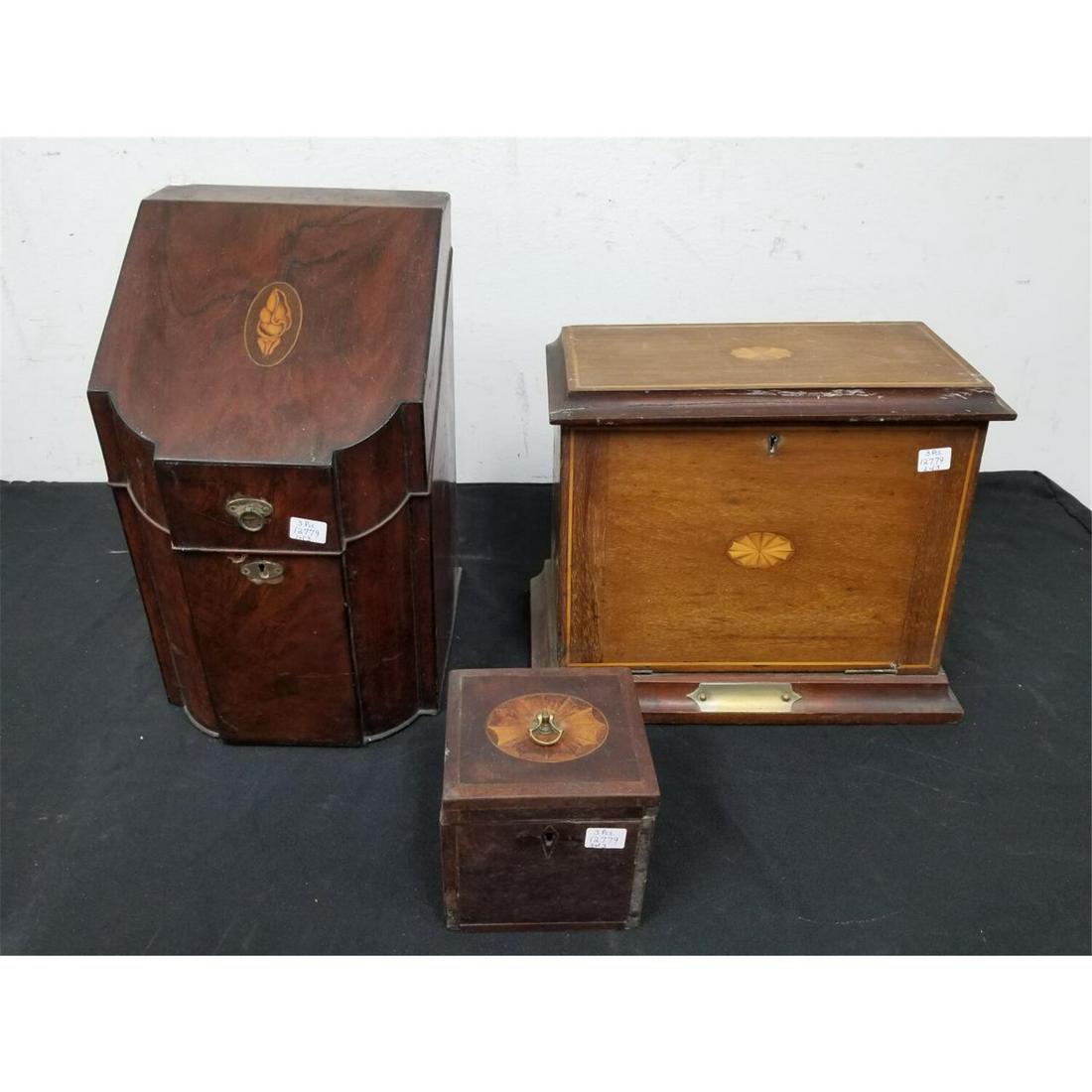 Lot of 3 Antique Wood Boxes, Two with Compartments (1 of 7)