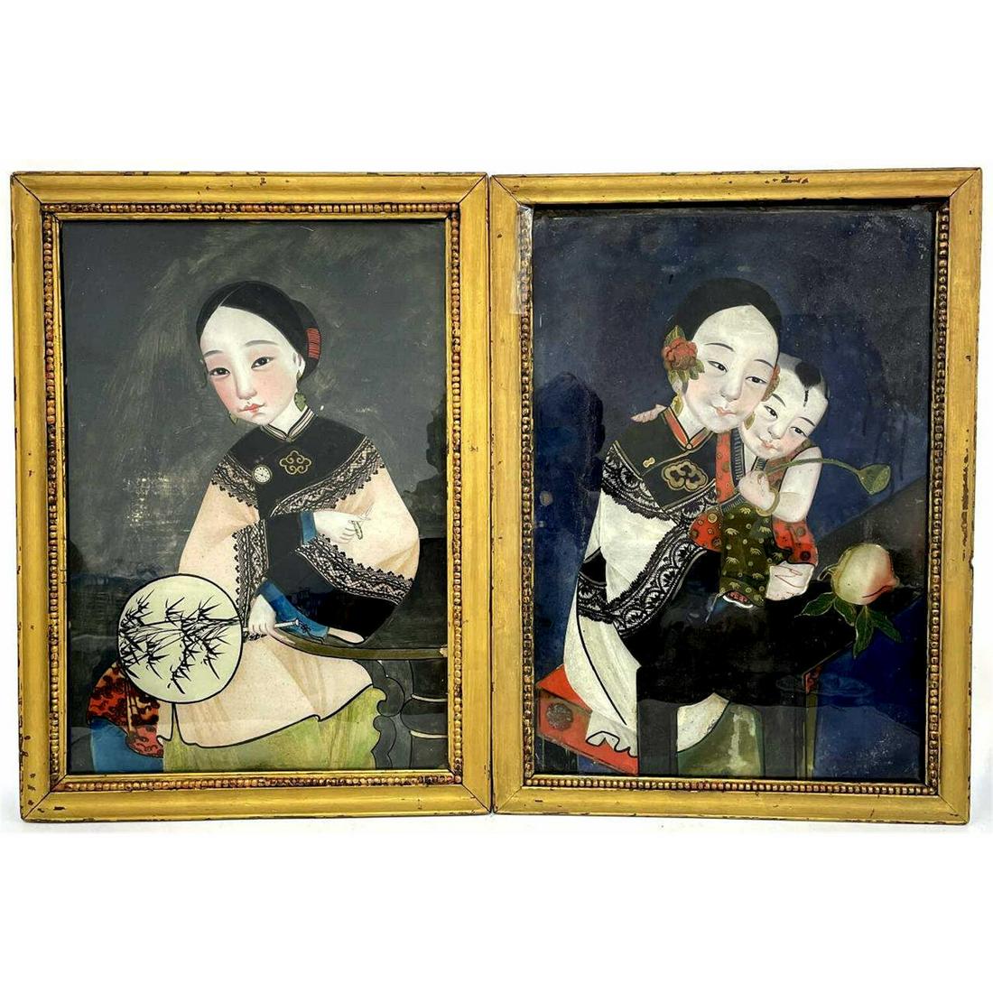 2 Antique Chinese Reverse Painted Glass Portraits (1 of 3)
