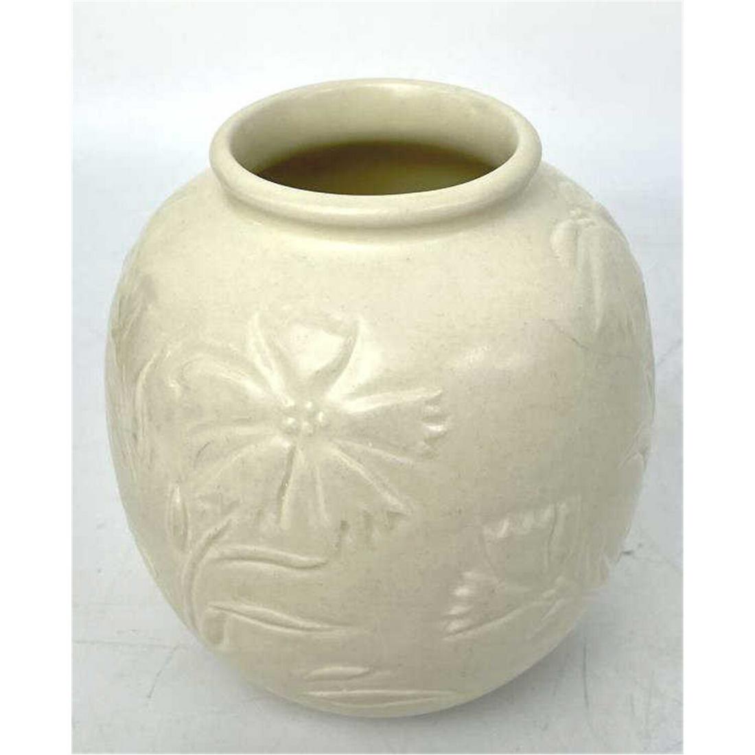 Rookwood White Pottery Vase w/ Flower Decoration. (1 of 3)