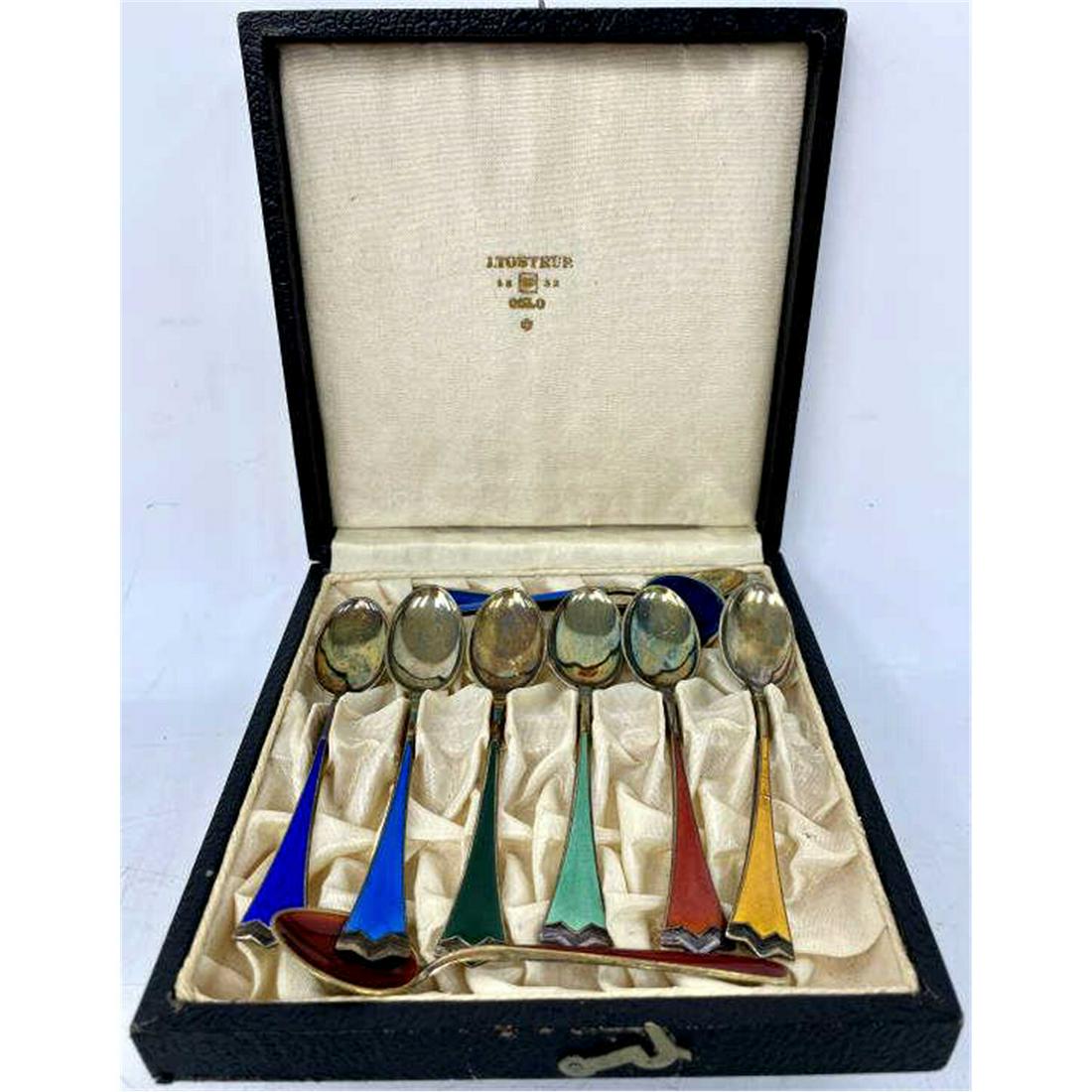 9 Sterling Silver & Enamel Cocktail Spoons (1 of 3)