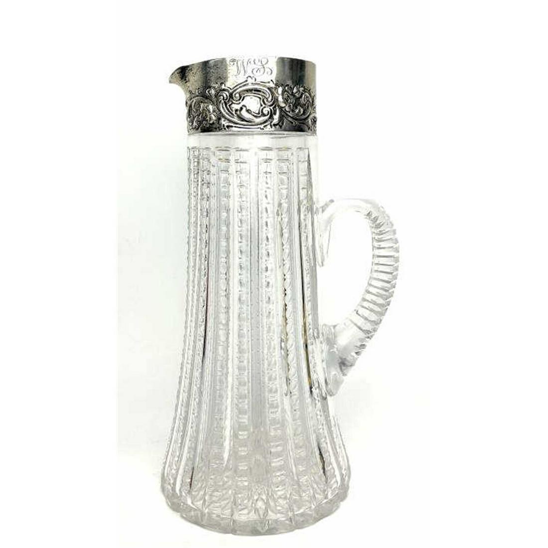 Antique Sterling Silver Mounted Cut Glass Pitcher (1 of 2)