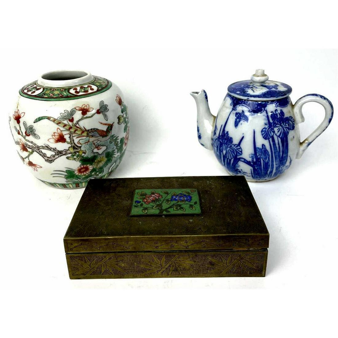 3 Chinese Antique Items - Jar, Teapot, Box (1 of 4)