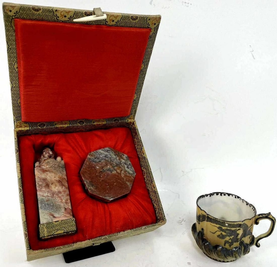 2 Antique Chinese Items, Chop & Silver Overlay Cup (1 of 4)