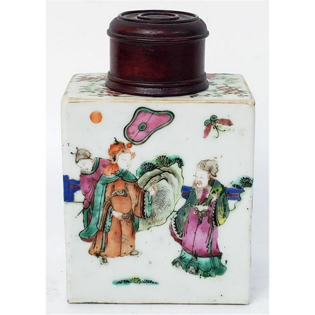 Antique Chinese Enameled Porcelain Tea Caddy. (1 of 3)