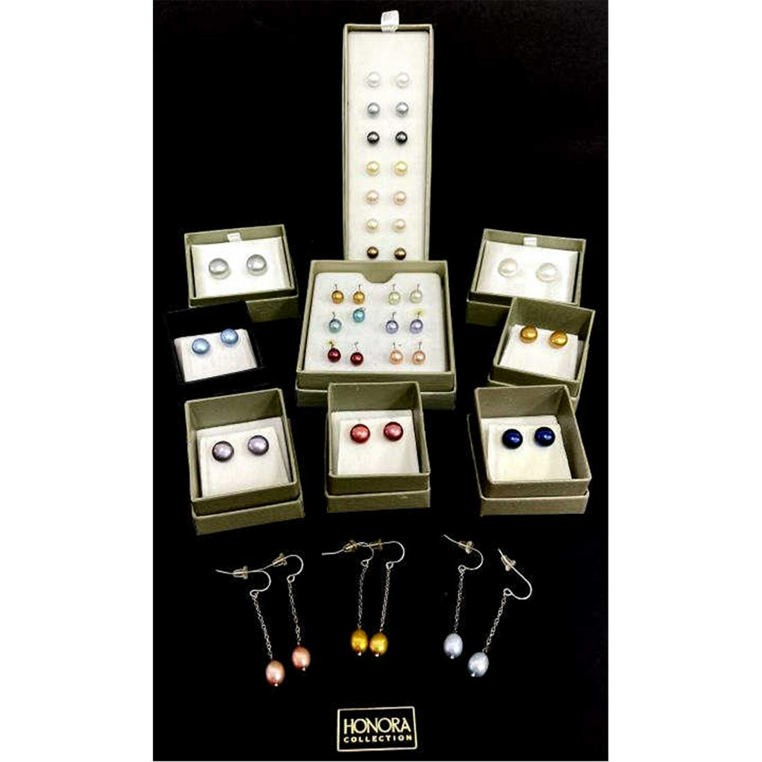 Large Lot of 23 Pr. Honora Cultured Pearl Earrings (1 of 1)