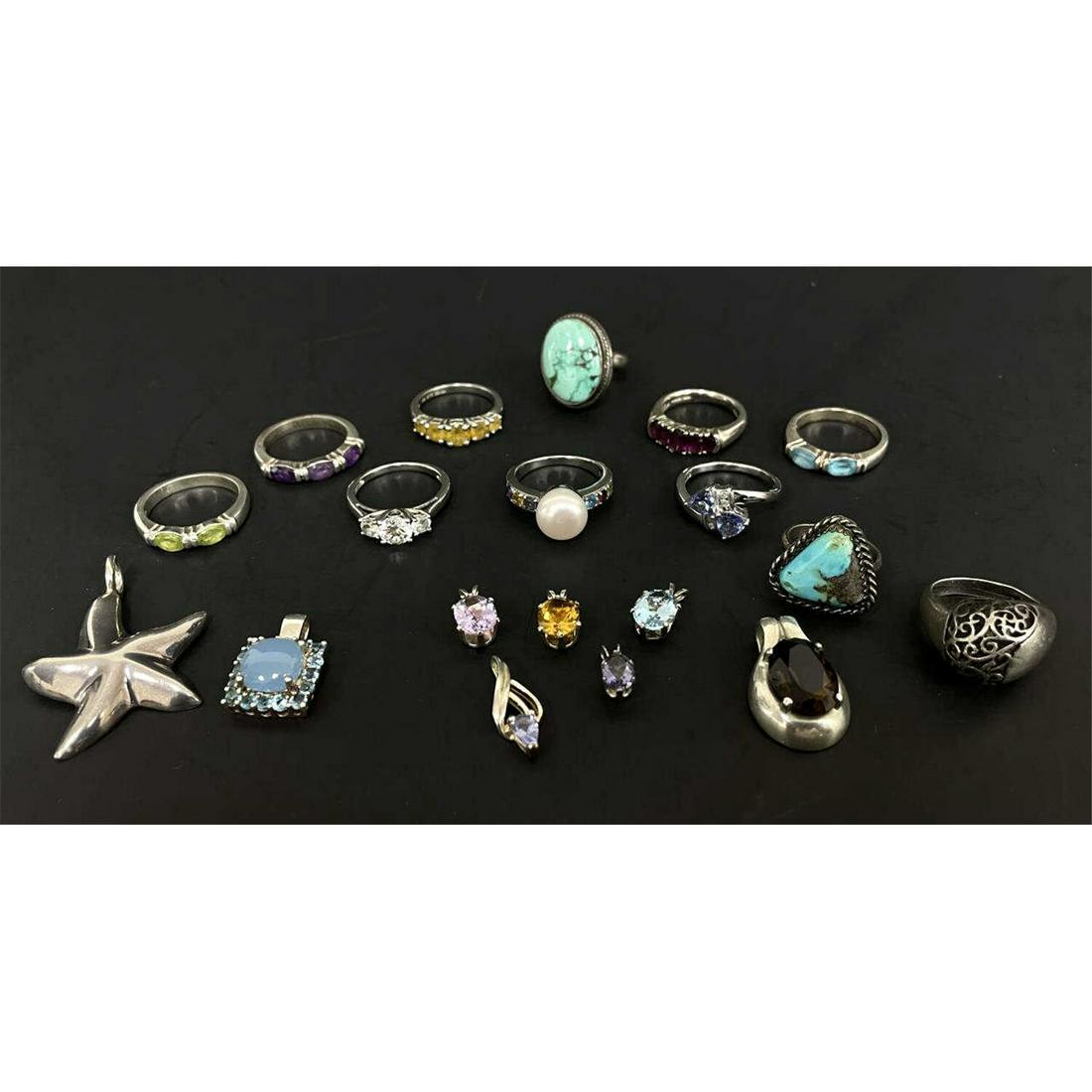 Lot of Sterling Silver Pendants & Rings w/ Stones (1 of 1)