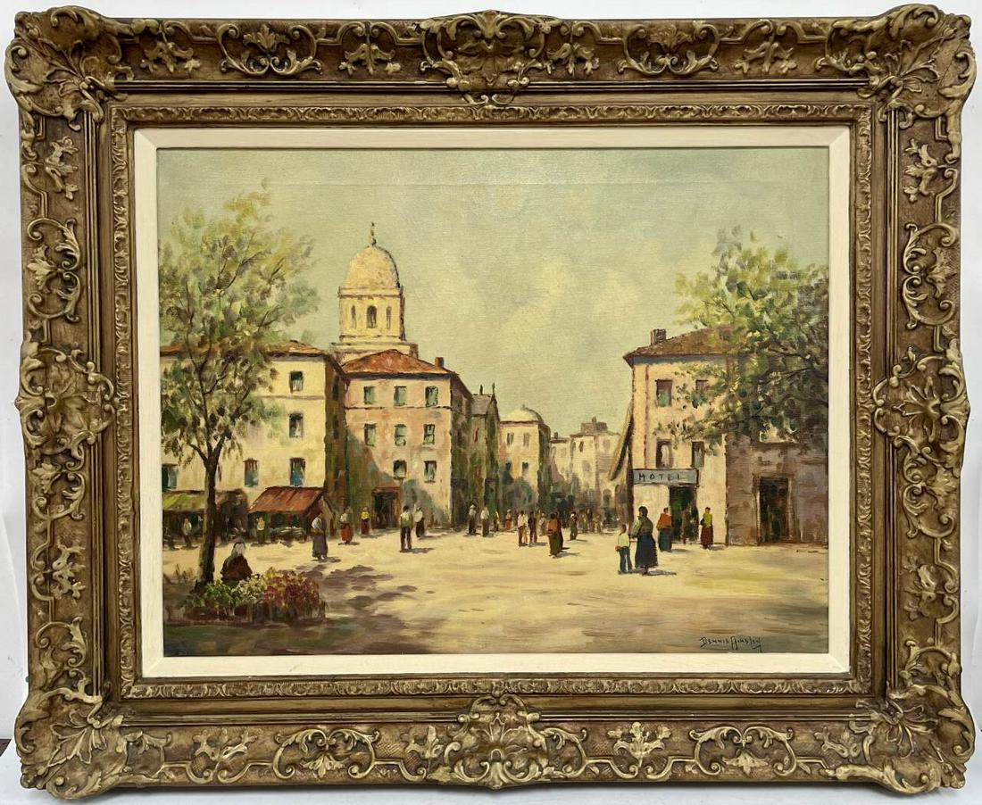 Painting Oil on Canvas. Dennis Ainsley (1880-1952): Painting, Oil on Canvas. Dennis Ainsley (1880-1952). Described on Back "1660 Rue Moutes Paris". Signed Lower Right. In Original Frame. Condition: Very Good. Dimensions: Sight- 26" x 20", Frame- 34" x