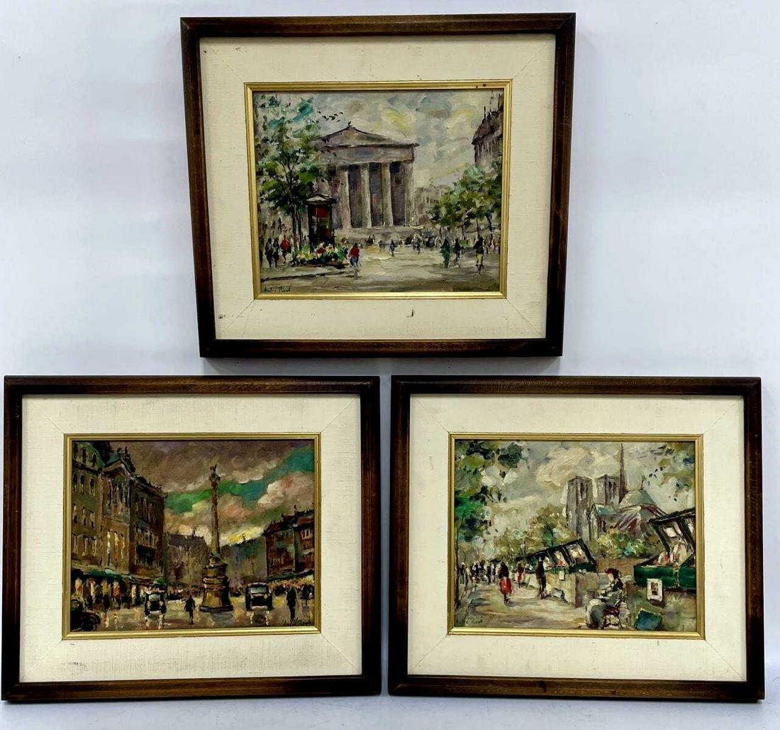 3 Paintings, Oil on Board. Andre Picot, French (1 of 7)