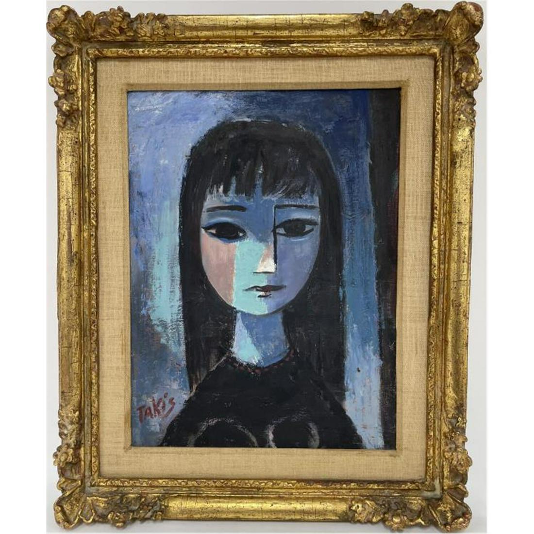 Painting, Oil on Canvas. Probably Nicholas Takis: Painting, Oil on Canvas. Probably Nicholas Takis, American (1903-1965). Signed Lower Left. In Original Frame. Condition: Excellent. Dimensions: Sight- 17" x 13", Frame- 22.5" x 18.5". Provenance: From