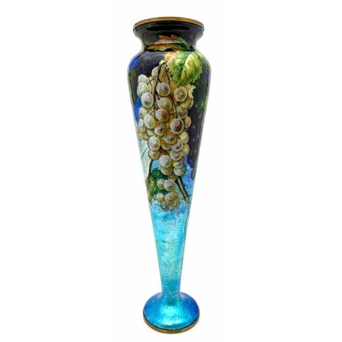 Faure Limoges Enameled Tall Vase with Grapes (1 of 7)