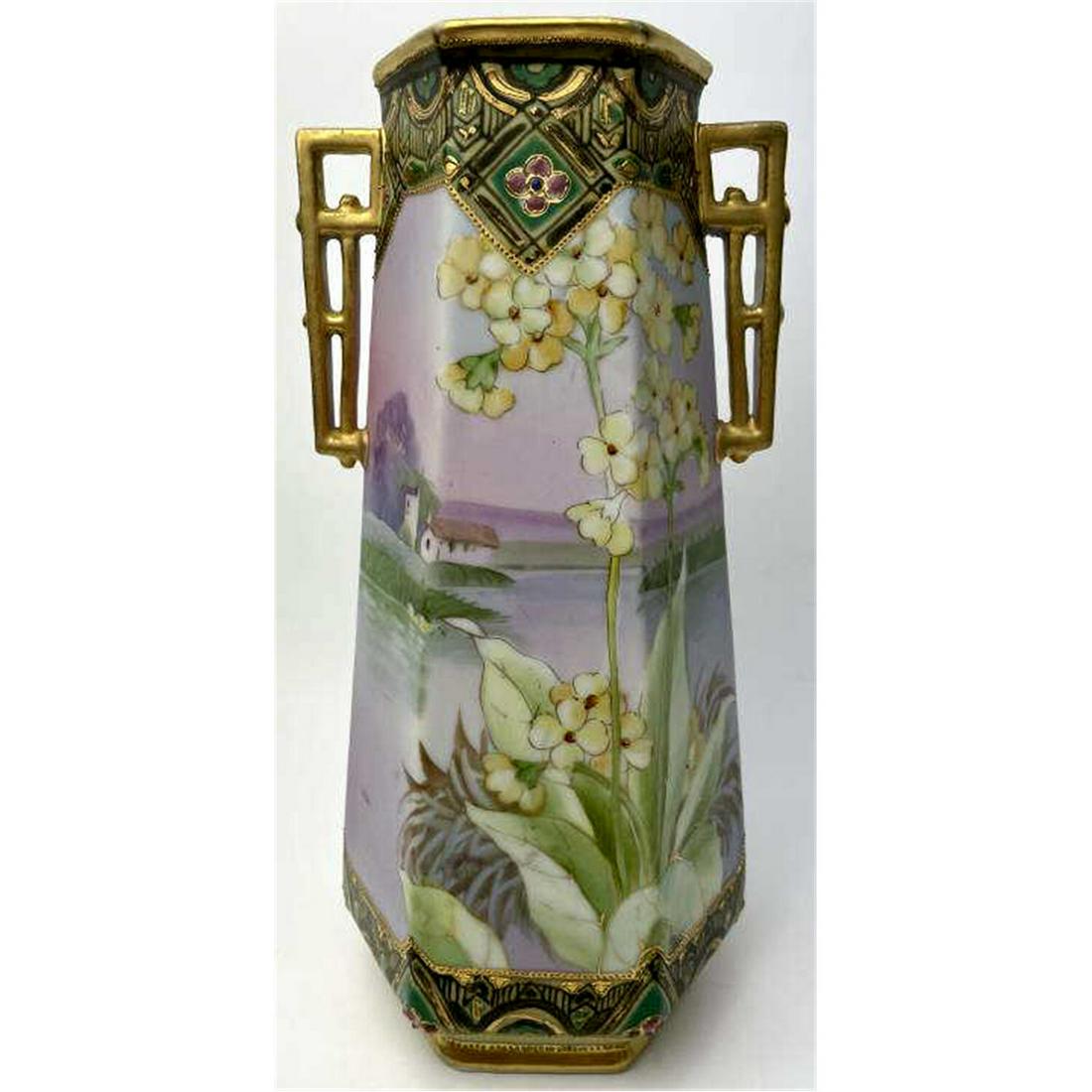 Antique Nippon 2-Handle Hand Paint Porcelain Vase (1 of 5)