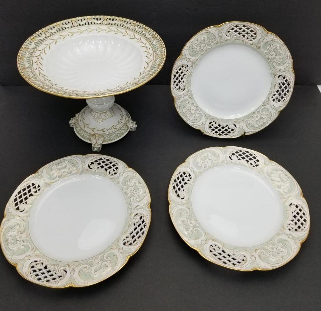 4 Antique KPM German Porcelain Items Tazza, Plates (1 of 5)