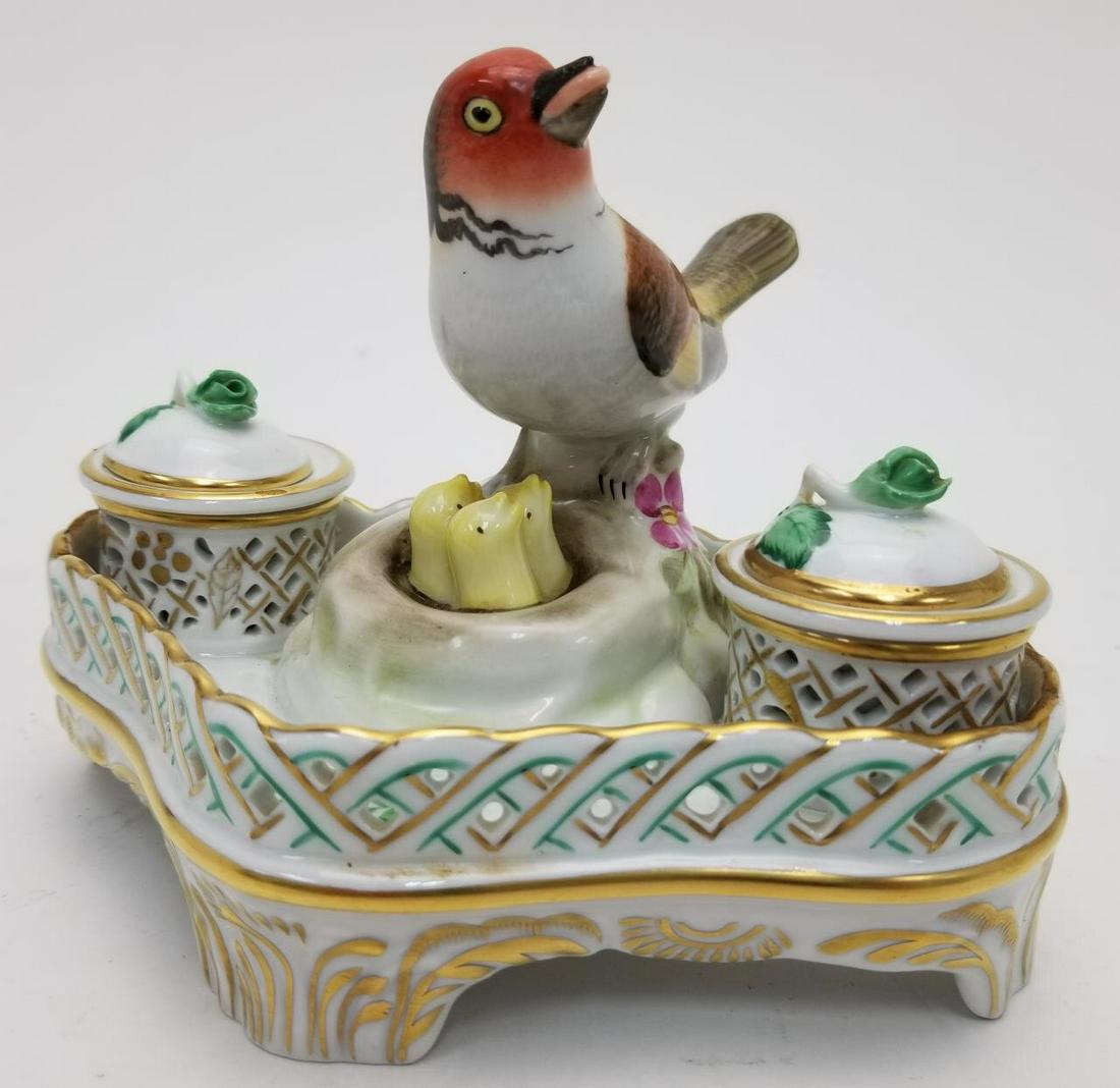 Herend Hungary Bird on Nest Porcelain Inkwell (1 of 5)