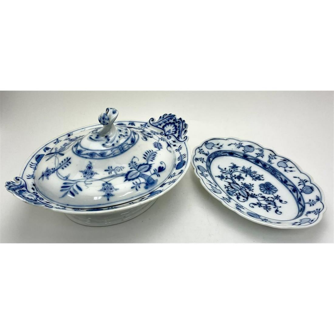 2 German Porcelain Blue Onion Items- Tureen, Plate (1 of 3)
