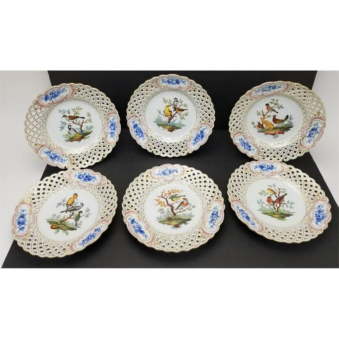 6 Antique Meissen Germany Reticulated Bird Plates (1 of 6)