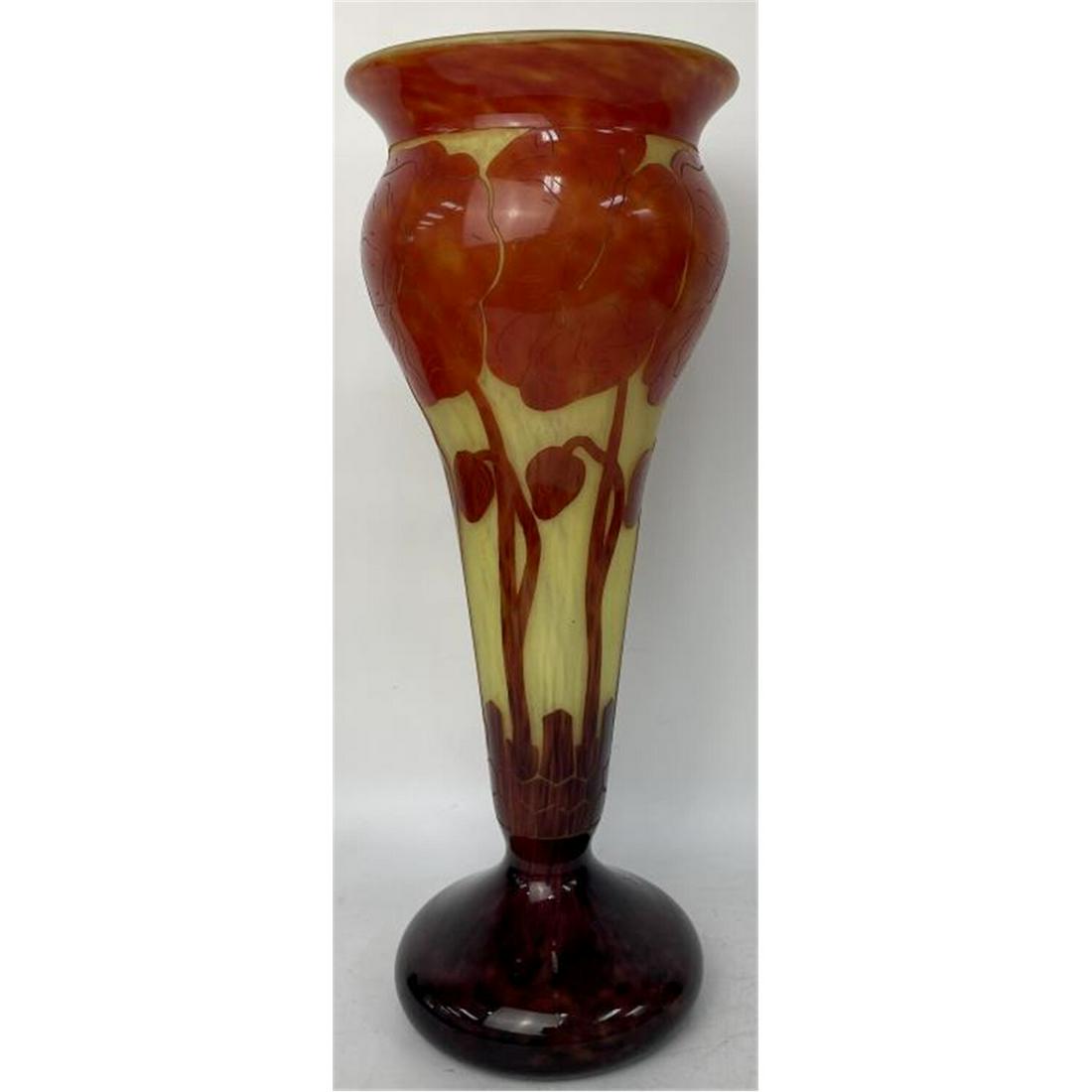 LeVerre Francais Large French Art Deco Glass Vase (1 of 3)