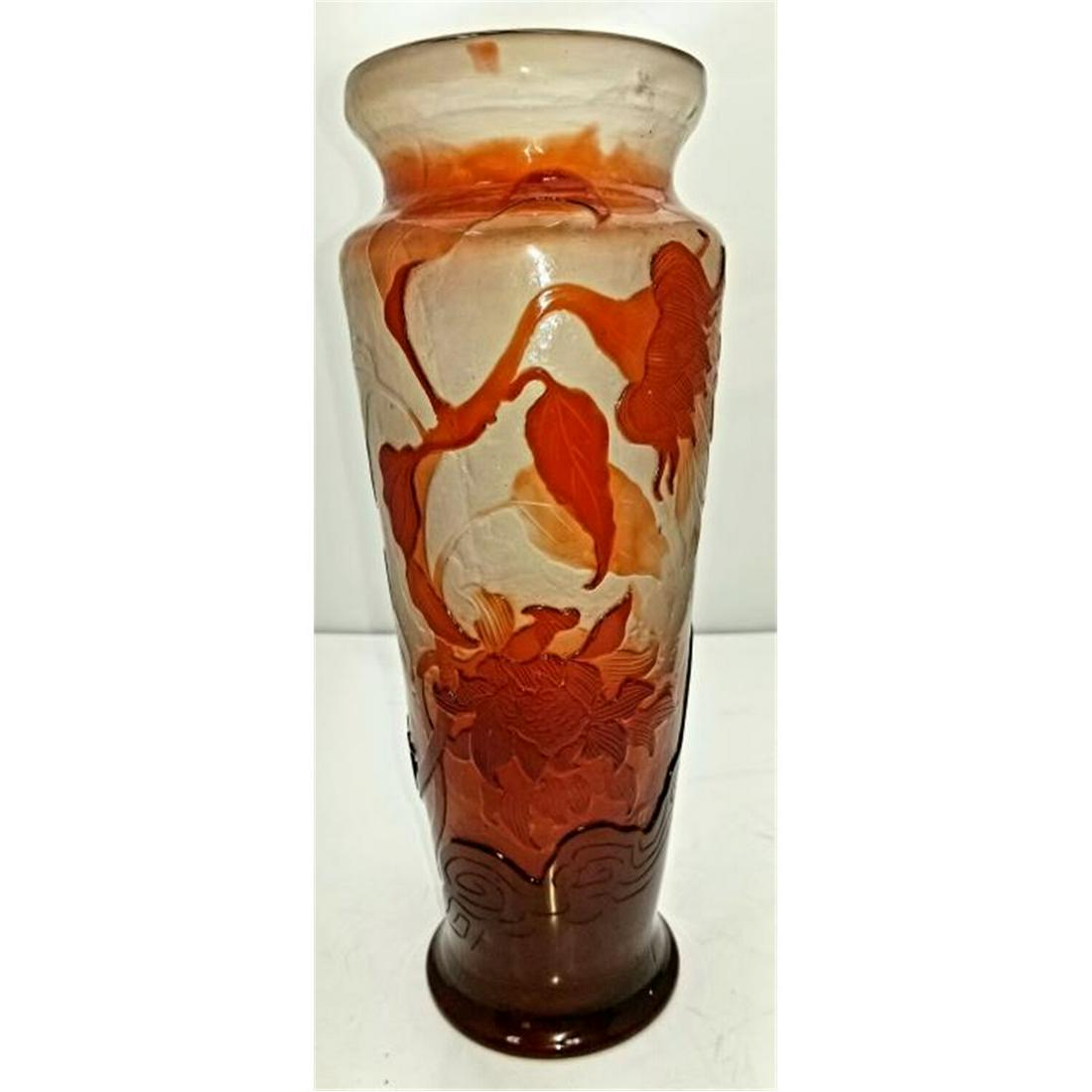 Early Galle Cameo Glass Vase with Carved Flowers (1 of 7)