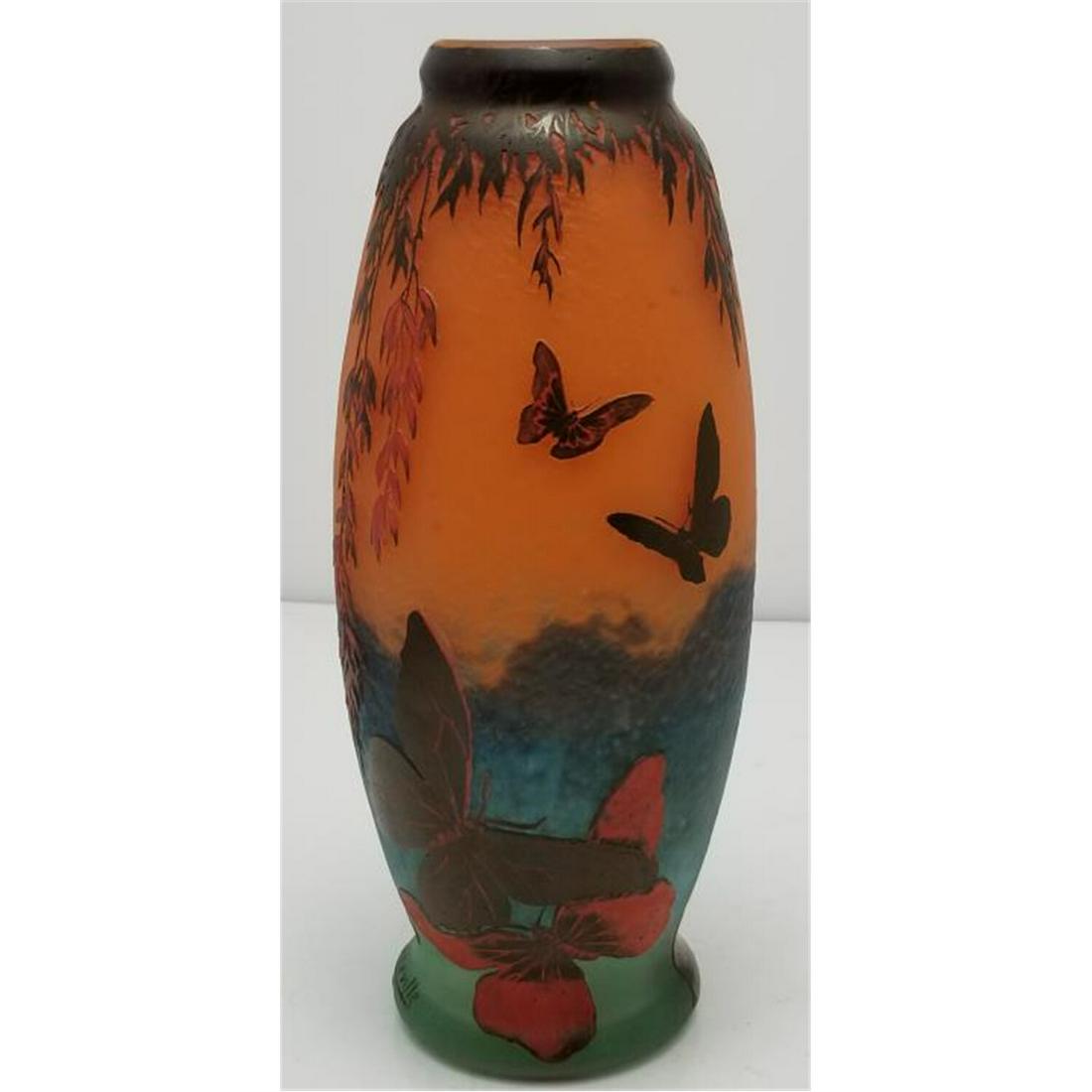 Muller Fres Luneville Cameo Enameled Glass Vase (1 of 6)