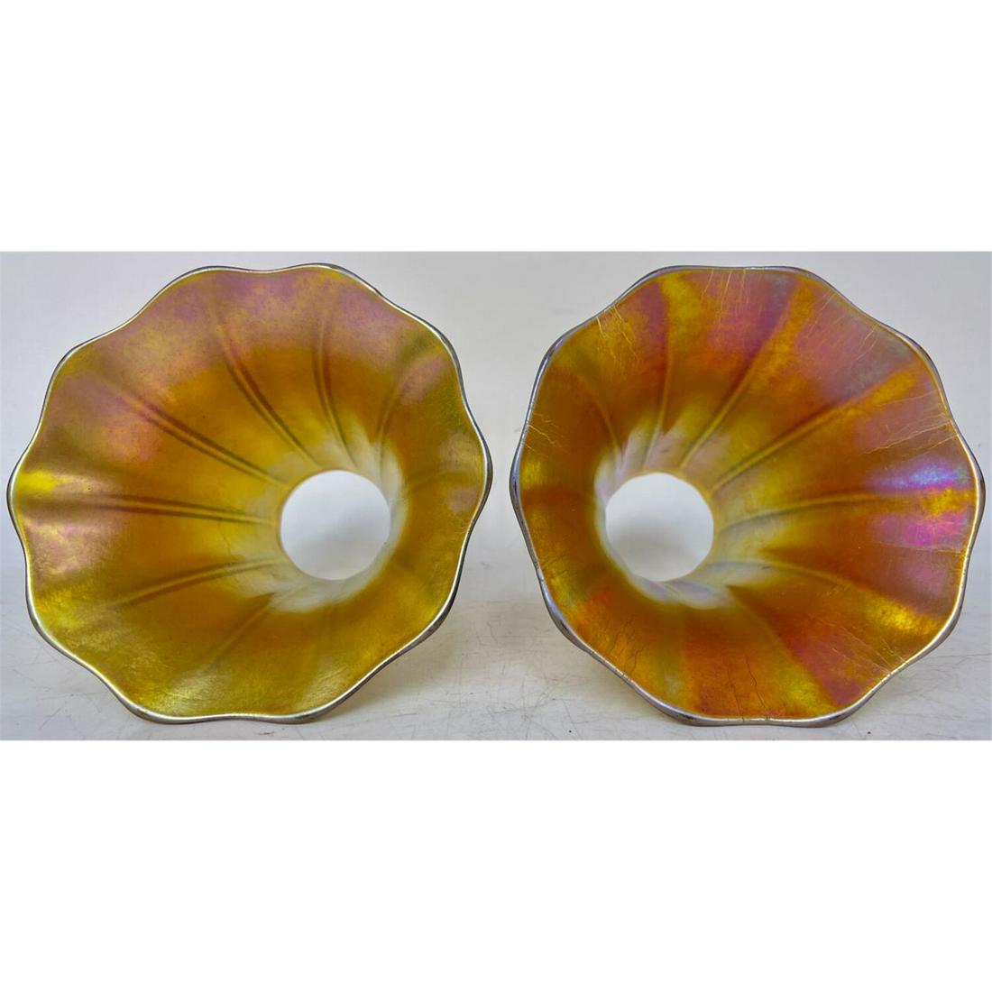 Pair  Antique Tiffany Style Iridescent Lamp Shades (1 of 3)