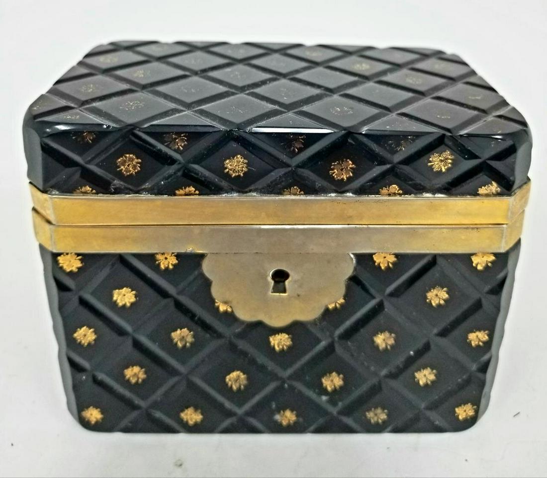 Old Cut and Gilt Art Glass Box with Metal Mounts (1 of 3)