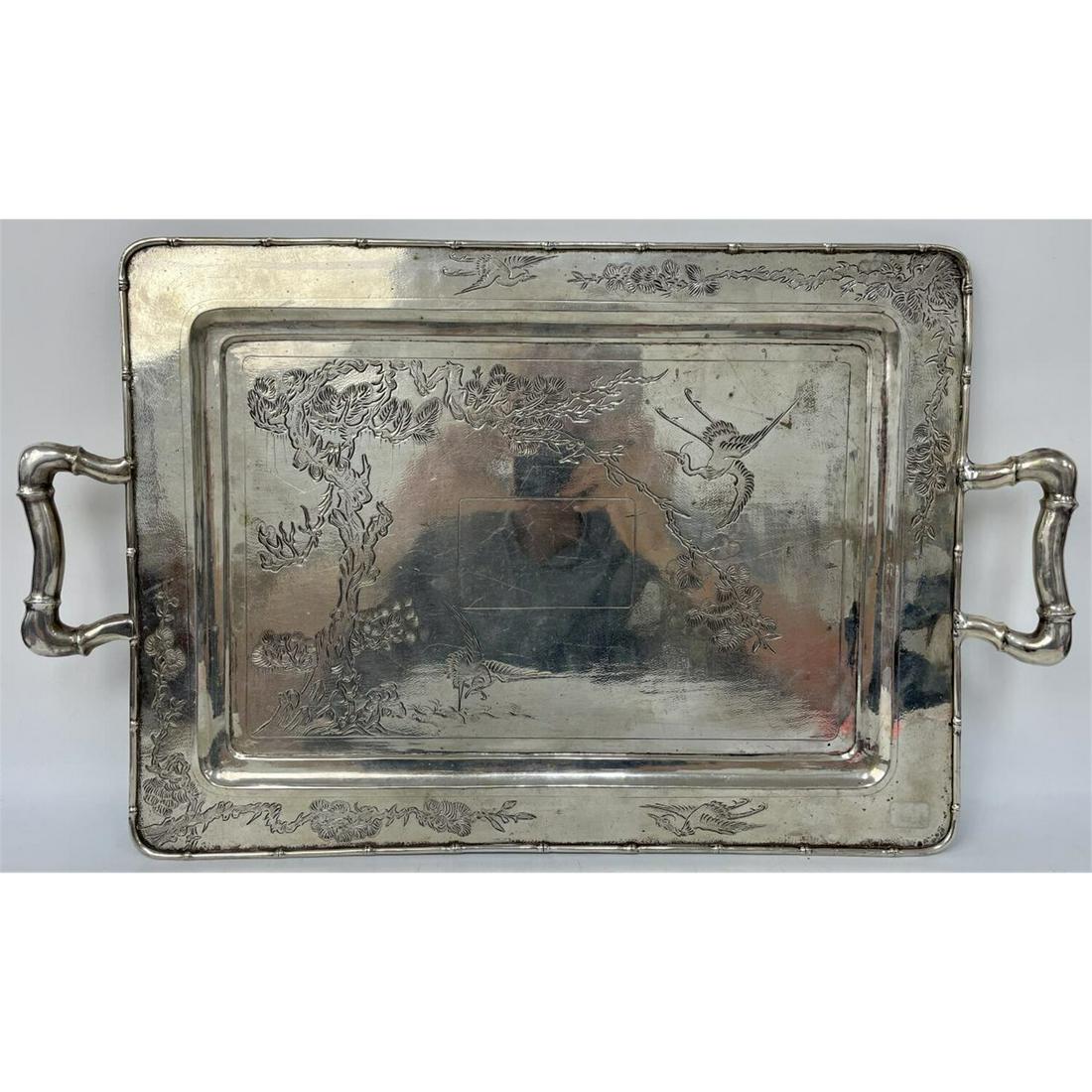 Antique Asian Style Silver Serving Tray (1 of 4)