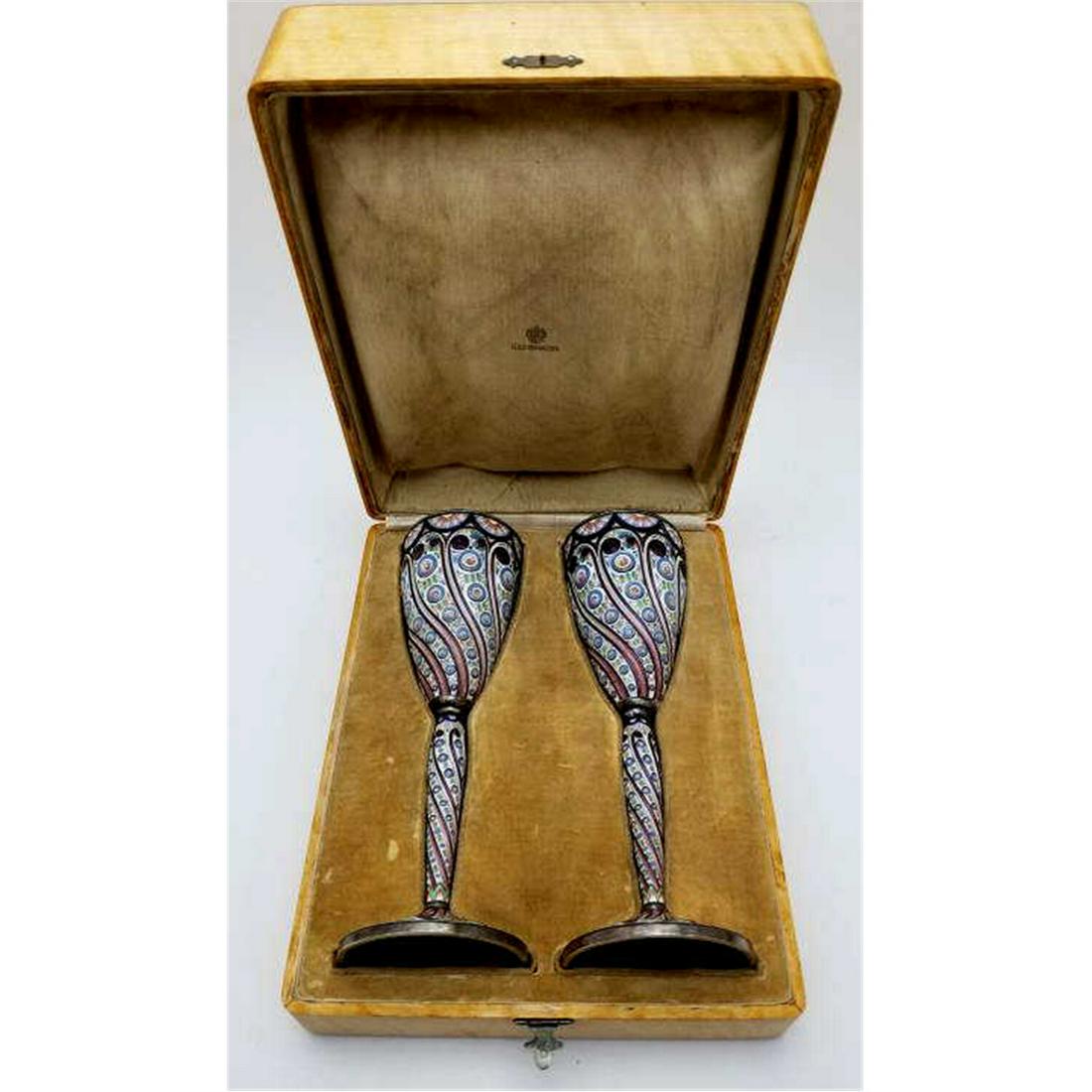 Pair of Russian Silver and Enamel Wedding Goblets (1 of 7)