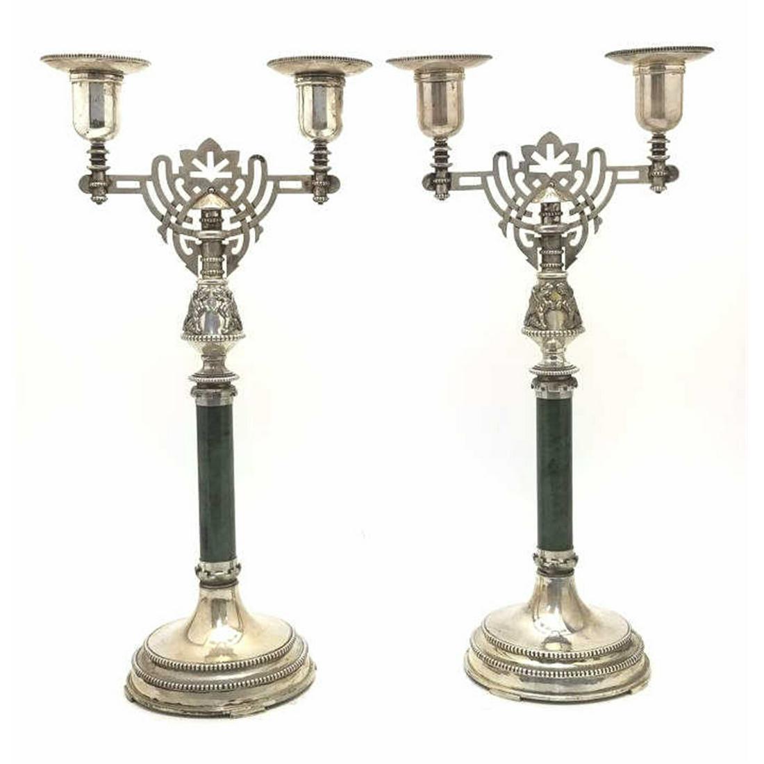 Pair of Large Russian Silver 2 Light Candlesticks (1 of 8)