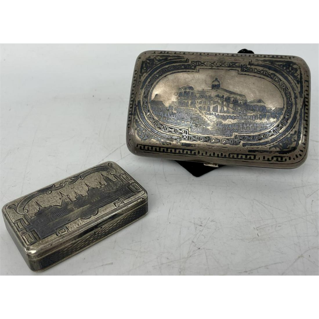 2 Russian Antique 19th C. Niello Silver Boxes (1 of 9)