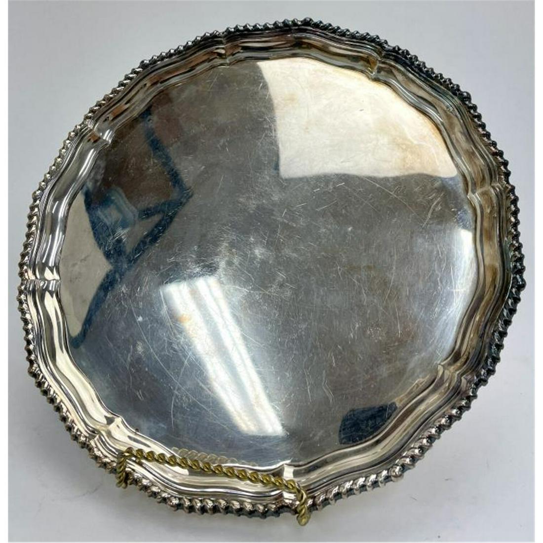 Antique English Sterling Silver Salver: Antique English Sterling Silver Salver. Fully Hallmarked. Initialed R & B for the Marker. Sold at Shrubsole, NY.Condition: Generally Good Condition. Some Scratches. Dimension: Dia- 10.5". Weight: 19.9