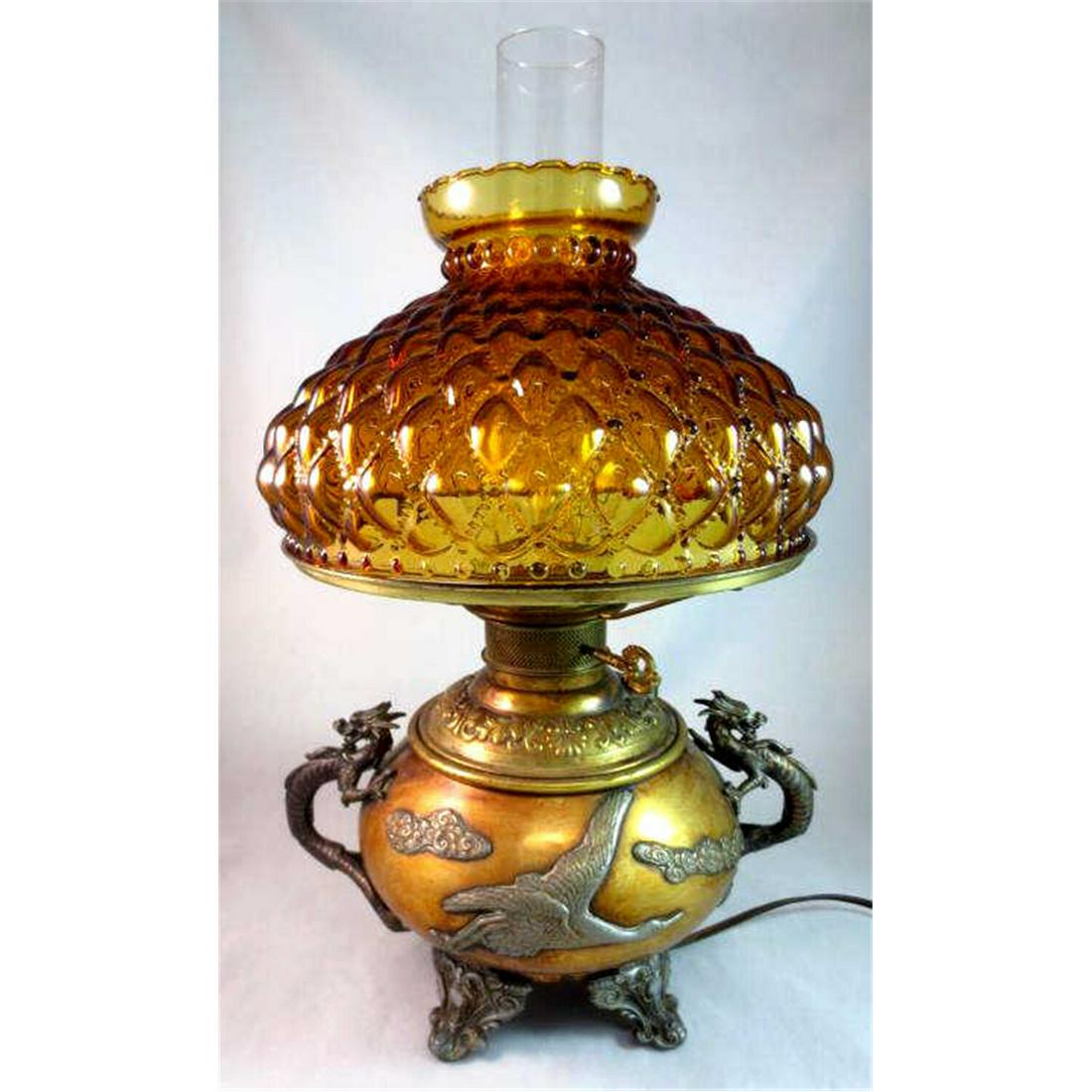 Antique Japanese Mixed Metal Electrified Oil Lamp (1 of 5)