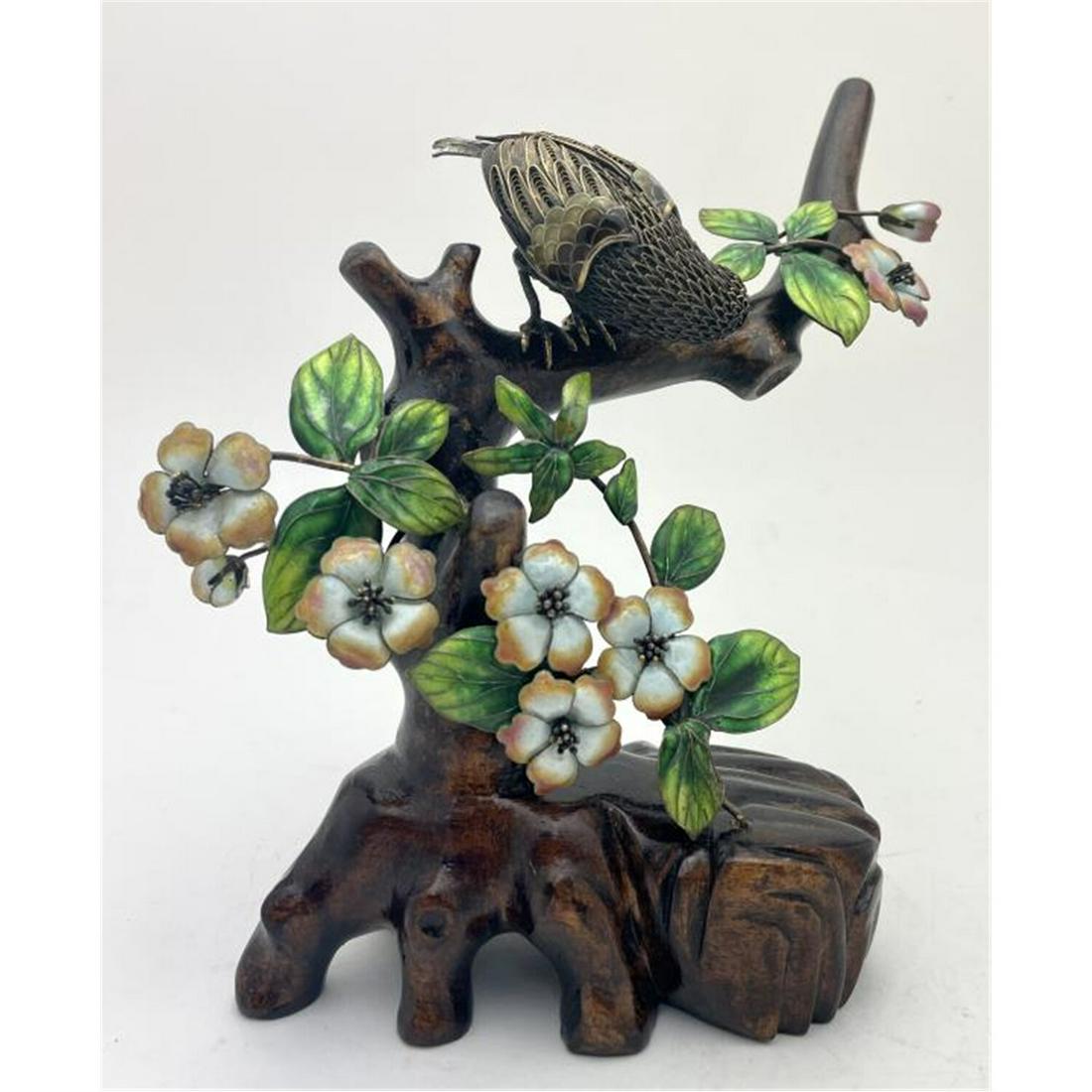 Chinese Filigree Sterling Silver Enameled Bird (1 of 3)